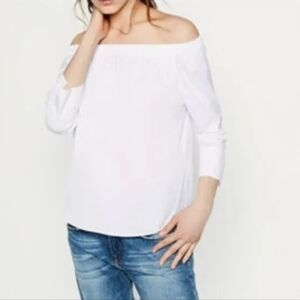ZARA WOMAN OFF SHOULDER WHITE  POPLIN TOP SHIRT SIZE XS 2833/873